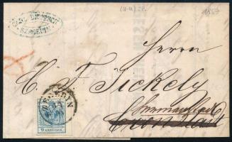 1857 9kr levélen, továbbküldve / on redirected cover "SZEGEDIN" - Kronstadt - Hermanstadt
