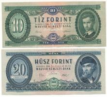 1962. 10Ft eltolódott és ferde nyomattal + 1969. 20Ft T:F szép papír Adamo F5, F15