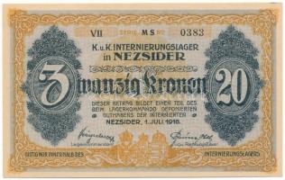 Nezsider / Hadifogolytábor 1916. 20K római sorozat- és arab sorszámmal "VII 0383", "M...
