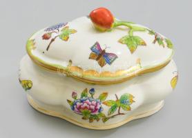 Herendi Viktória mintás bonbonier eper fogóval. Jelzett, hibátlan, 14x9 cm