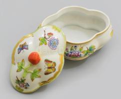 Herendi Viktória mintás bonbonier eper fogóval. Jelzett, hibátlan, 14x9 cm