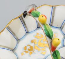 cca 1900 Gyűrűtartó tálka madár és gyümölcs figurákkal, jelzés nélkül, hibátlan, 9,5x7 cm