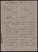 1891 Alsósztregovai és kiskelecsényi Madách Aladár József Imre (1848-1908.) költő, író, műkritikus autográf levele 3 beírt oldalon költőtársai Palágyi Menyhért, Komjáthy Jenő említésével. Ragasztva