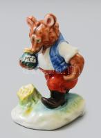 Herendi mézet cipelő medve, kézzel festett, jelzett, hibátlan, m: 13,5 cm