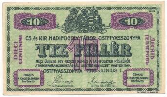 1916. Ostffyasszonyfa / Hadifogolytábor 1916. június 1. 10f arab sorozat- és sorszámmal "41 0599", "MS" jelzéssel T:AU, sarokhajlás Hungary / Ostffyasszonyfa / POW Camp 1916.06.01. 10 Heller with Arabic series- and serial number "41 0599", with "MS" prefix C:AU, folded corner Adamo HHO-2.1.2