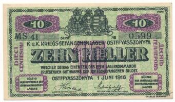 1916. Ostffyasszonyfa / Hadifogolytábor 1916. június 1. 10f arab sorozat- és sorszámmal "41 059...