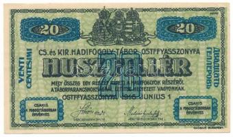 1916. Ostffyasszonyfa / Hadifogolytábor 1916. június 1. 20f arab sorozat- és sorszámmal "34 0005", "MS" jelzéssel T:AU,XF, hajtatlan csak sarokhajlás Hungary / Ostffyasszonyfa / POW Camp 1916.06.01. 20 Heller with Arabic series- and serial number "34 0005", with "MS" prefix C:AU,XF, unfolded just folded corner Adamo HHO-2.2.2