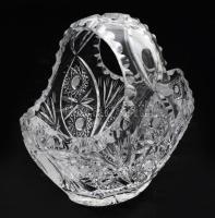 Ólomkristály kosár alakú kínáló, hibátlan, m: 14 cm