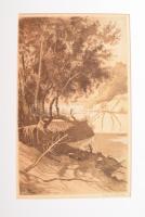 Zádor István (1882-1963): Halász a Zagyván. Színezett rézkarc, papír, jelzett. Javított. Paszpartuban, 35×21,5 cm