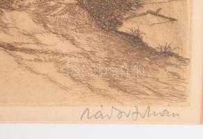 Zádor István (1882-1963): Halász a Zagyván. Színezett rézkarc, papír, jelzett. Javított. Paszpartuba...