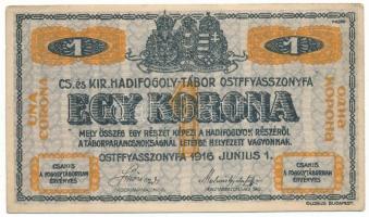 1916. Ostffyasszonyfa / Hadifogolytábor 1916. június 1. 1K arab sorozat- és sorszámmal "33 0952", "MS" jelzéssel T:AU Hungary / Ostffyasszonyfa / POW Camp 1916.06.01. 1 Krone with Arabic series- and serial number "33 0952", with "MS" prefix C:AU Adamo HHO-2.3.2