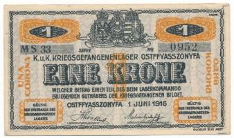 1916. Ostffyasszonyfa / Hadifogolytábor 1916. június 1. 1K arab sorozat- és sorszámmal "33 0952...