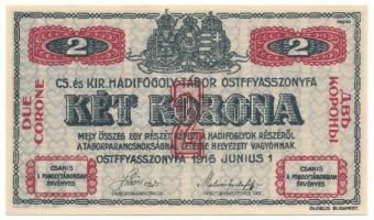 1916. Ostffyasszonyfa / Hadifogolytábor 1916. június 1. 2K arab sorozat- és sorszámmal "23 0715", "MS" jelzéssel T:UNC,AU Hungary / Ostffyasszonyfa / POW Camp 1916.06.01. 2 Kronen with Arabic series- and serial number "23 0715", with "MS" prefix C:UNC,AU Adamo HHO-2.4.2