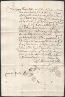 1684 Nagybossány (Velké Bossany, SK) Apponyi Tamás kötelezvénye Bossány Miklós úrtól vett kölcsönről. Papírfelzetes gyűrűspecsétekkel hitelesítve, magyar nyelven