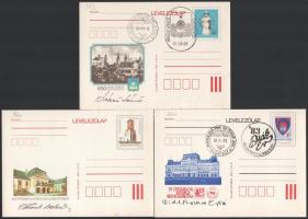 7 db levelezőlap bélyegekkel, rajta a bélyegtervezők autográf aláírásaival. Zsitva Szabolcs, Kékesi ...