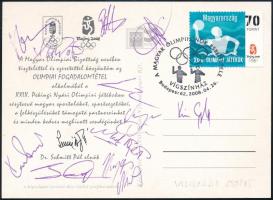 2008 Az olimpiai bajnok vízilabda-válogatott tagjainak aláírásai Pekingi Olimpia képeslapon /   2008 Signatures of members of the Olympic champion water polo team on a Beijing Olympics postcard