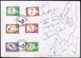 1998 Magyar atléták aláírásai Olimpiafila alkalmi borítékon, Garay Sándor, Fejér Ferenc, Koltai, Balogh György, Nagy Zsigmond, stb, nagyon sokan