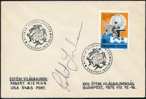 Robert Lee Nieman (1947 -) amerikai világbajnok öttusázó aláírása 1979. Öttusa Eb FDC-n   Robert Lee Nieman (1947 -) American world champion pentathlonist signature 1979. Pentathlon European Championship on FDC