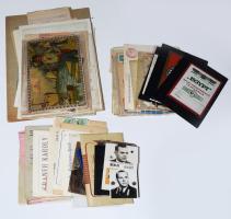 Vegyes papírrégiség tétel: különféle iratok, okmányok, reklámnyomtatványok, stb., közte érdekes darabokkal, tartalmas anyag!