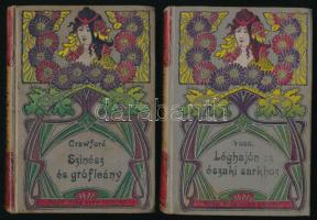 2 db - Voss Richard: Léghajón az északi sarkhoz. Bp., 1904, Magyar Kereskedelmi Közlöny. + Crawford Marion: Színész és grófleány. Bp., 1904, Magyar Kereskedelmi Közlöny. Kiadói szecessziós festett egészvászon kötés, kopottas állapotban.
