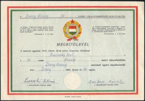 1963 Dorog, Buzánszky Jenő nevére kiállított megbízólevél tanácsaggá választásról