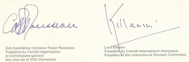 1976 Báró Michael Morris Killanin (1914-1999) Nemzetközi Olimpiai Bizottság elnökének aláírása oklev...