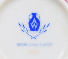 cca 1940 August Warnecke "China Purpur" egyszemélyes reggeliző szett, csésze alátéttel és ...