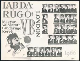 1966 Magyar válogatott labdarúgó keret tablófotója, hátoldalon Rákosi Gyula (1938-) olimpiai és Európa-bajnoki bronzérmes labdarúgó, edző aláírásával, 18,5×24 cm