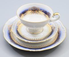 Formano Bavaria gazadagon aranyozott egyszemélyes reggeliző szett, csésze alátéttel és desszertes tányér. Jelzett, hibátlan, d: 19 cm