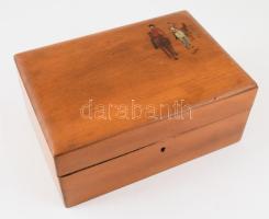 Kézzel festett lovas jelenetes fadoboz, kulcs nélkül, 16x24x10 cm