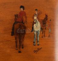 Kézzel festett lovas jelenetes fadoboz, kulcs nélkül, 16x24x10 cm