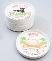 Manufacture de Cadeaux francia sajtkínáló készlet, 6 darab tál, rajtuk klf sajtnevek és birkafajták ábrázolása, jelzett, hibátlan, d: 14,5 cm