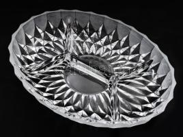 Kristályüveg négyosztatú mogyorókínáló, hibátlan, részben savmaratott díszítéssel, 28x20,5 cm