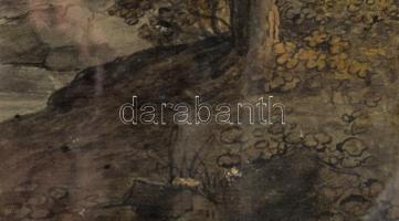 Jelzés nélkül, feltehetően XVIII. sz. v. XIX. sz. eleje festő: Romantikus táj alakokkal. Akvarell, p...