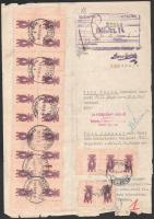1945 Sokbélyeges illeték lerovás 5 lapon + pótlap, kb 350 bélyeggel