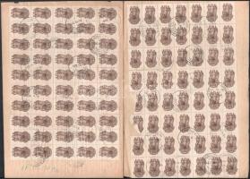 1945 Sokbélyeges illeték lerovás 5 lapon + pótlap, kb 350 bélyeggel