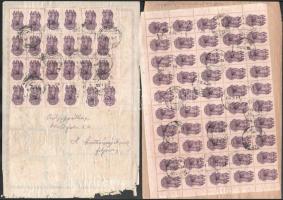 1945 Sokbélyeges illeték lerovás 5 lapon + pótlap, kb 350 bélyeggel