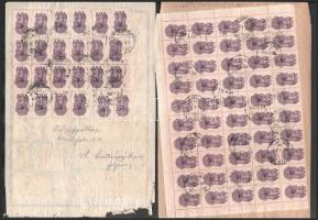 1945 Sokbélyeges illeték lerovás 5 lapon + pótlap, kb 350 bélyeggel