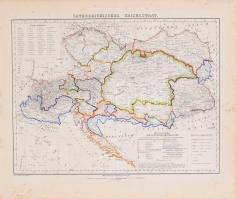 1854 Österreichischer Kaiserstaat / Az Osztrák Császárság térképe (rajta Magyarországgal), litográfia, kézi színezéssel/határjelölésekkel, Glogau, C. Flemming nyomása és kiadása, kis lapszéli sérülésekkel, foltokkal, 37x43,5 cm