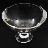 Kristály talpas kínáló savmaratott legyezőszerű díszítéssel, jelzés nélkül, hibátlan, d: 23 cm, m: 18,5 cm