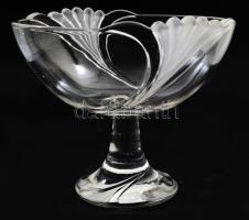 Kristály talpas kínáló savmaratott legyezőszerű díszítéssel, jelzés nélkül, hibátlan, d: 23 cm, m: 1...