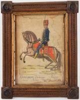 Komárom vármegyei korona őrző nemes seregbeli vitéz. Színezett rézmetszet, papír. Jelzés nélkül. Foltos, lap széle kissé sérült. Üvegezett fakeretben. 17,5x12 cm