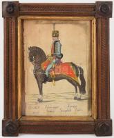 Bars vármegyei korona őrző nemes seregbeli vitéz. Színezett rézmetszet, papír. Jelzés nélkül. Kissé foltos, lapszéli apró sérülésekkel. Üvegezett fakeretben. 17x12 cm