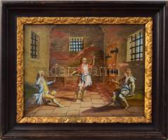 Jelzés nélkül, XVIII sz. v. XIX. sz. eleji festő: Álomfejtő Szent János. Festett üveg. Kissé kopott....