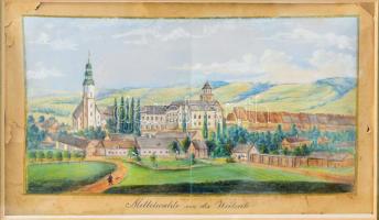 Jelzés nélkül, XVIII sz. v. XIX. sz. eleji festő: Mittelwalde látképe (Szilézia, Schlesien, Poland). Akvarell, papír. Kissé sérült. Üvegezett fakeretben. 8x14,5 cm