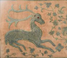 1751 Református úrasztali terítő címer- és állatábrázolással. 1751, Felső-Magyarország, üvegezett fa...