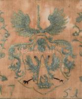 1751 Református úrasztali terítő címer- és állatábrázolással. 1751, Felső-Magyarország, üvegezett fa...