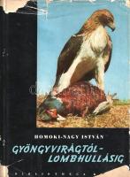 Homoki-Nagy István:  Gyöngyvirágtól lombhullásig. Színes filmmel vadmadarak után. (Egy filmrendező karcolatai.) Budapest, 1957. Bibliotheca Kiadó (Athenaeum Nyomda). 98 + [4] p. + 91 t. (kétoldalas, ebből 16 színes). A jogász végzettségű természetjáró Homoki-Nagy István karrierje 1945-ben fordult végleg a természetfilmezés felé. Kötetében 1954-ben forgatott kis-balatoni természetfilmjének emlékeiből és képanyagából szemezget, a képek közt értékes werkfotó-anyaggal. A szerző és ifjabb Tildy Zoltán felvételeivel. A mű első kiadása 1954-ben jelent meg, példányunk a második, bővített kiadásból való. Tordai 579. Feliratozott gerincű kiadói félvászon kötésben, színes, illusztrált, enyhén sérült, kissé hiányos kiadói védőborítóban. Jó példány.