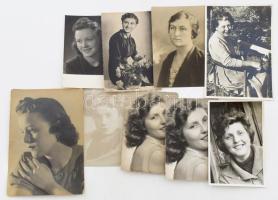 1900-1960, 9 darab női portréfotó 17,5x12 cm alatt