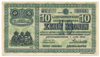 1916. Ostffyasszonyfa / Hadifogolytábor 1916. június 1. 10K arab sorozat- és sorszámmal "7 0544...